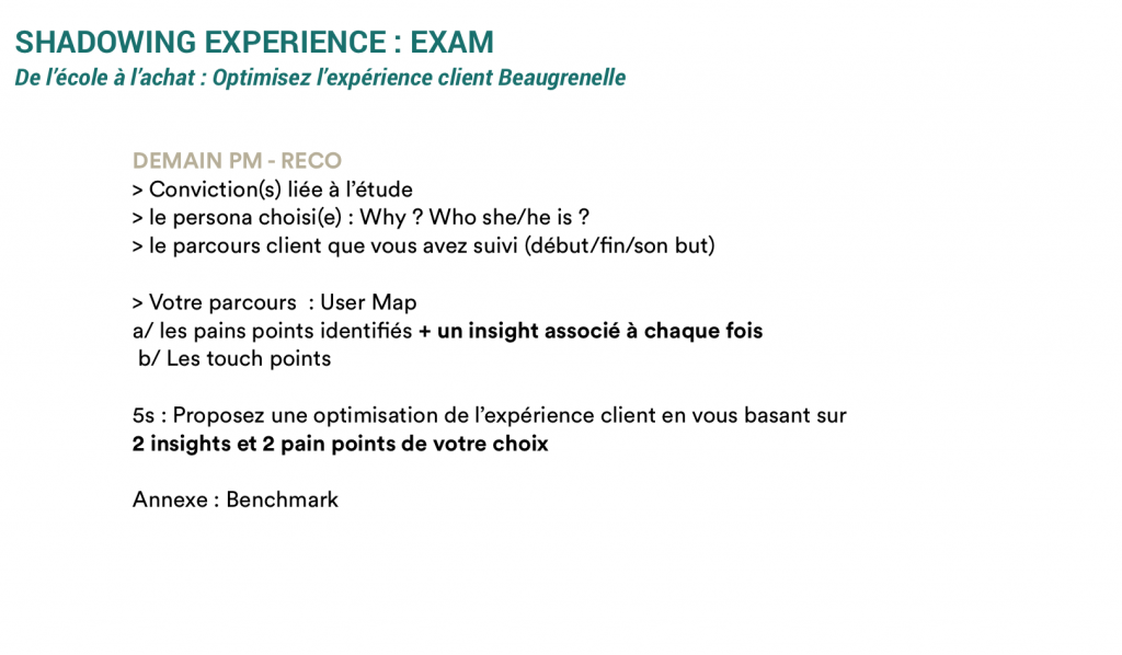 Shadowing Experience consignes
